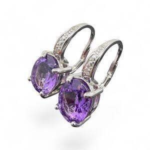 4.81ctw Purple Amethyst Diamond Leverback Earrings 925 Sterling Silver
